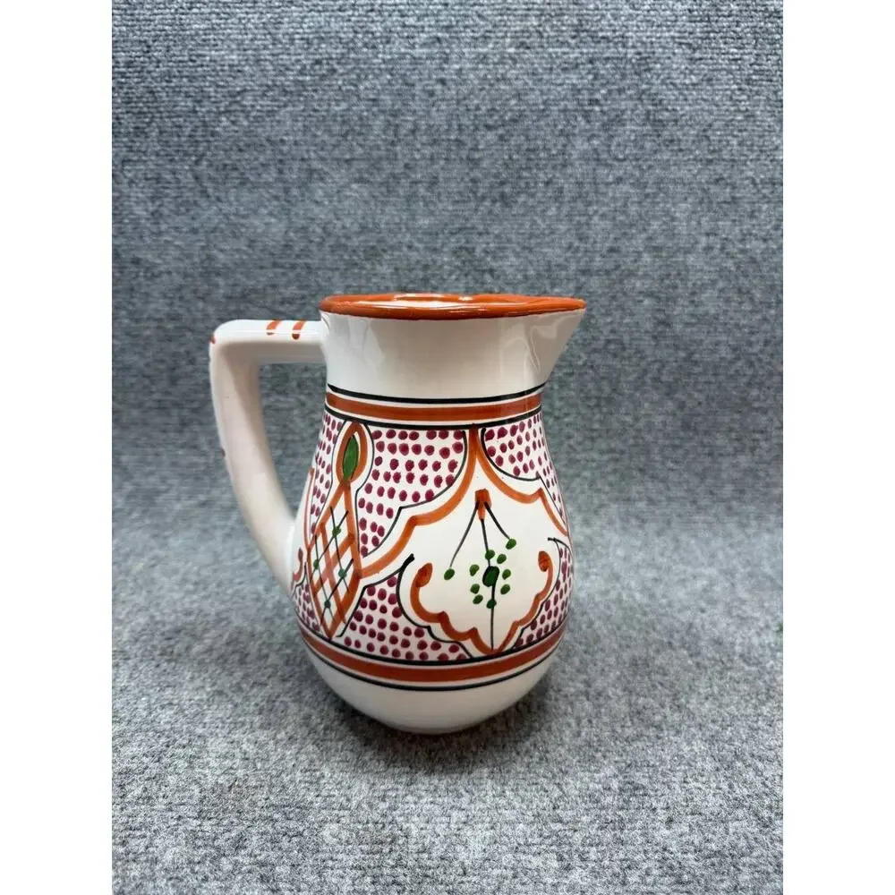 Vintage Tunisian Hand Painted Porcelain Pitcher Tunart Dishwasher Safe
